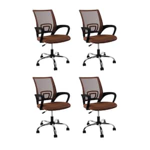 Upholstery Adjustable Height Ergonomic Standard Chair in Brown- Set of 4