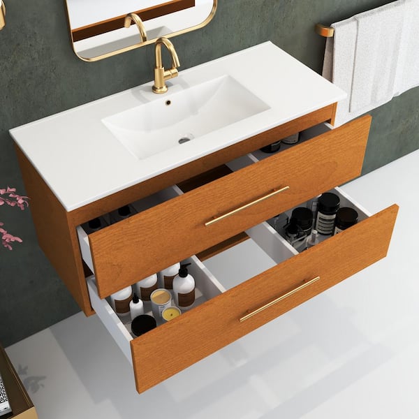 Napa 40 in. W. x 18 in. D Single Sink Bathroom Vanity Wall Mounted in Pacific Maple with Ceramic Integrated Countertop