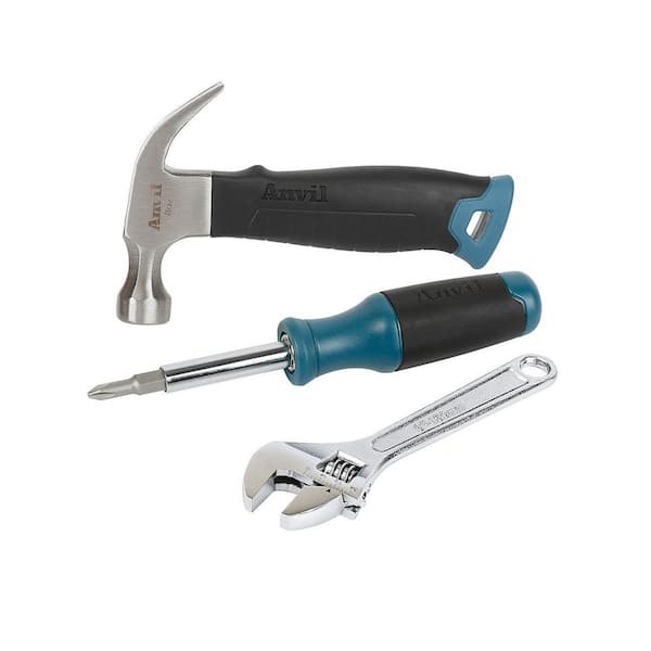 3-Piece Home Tool Kit with Hammer, Wrench, and Screwdriver