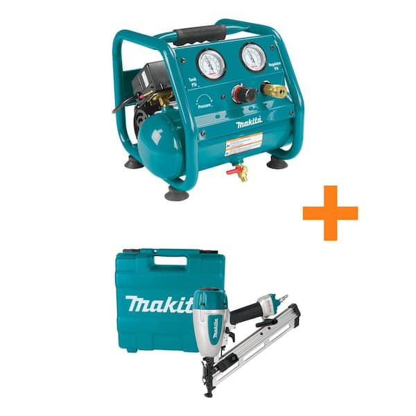 Makita 1 Gal. 125 PSI Portable Electric Compact Air Compressor with Pneumatic 2.5 in. 15-Gauge Angled Finish Nailer