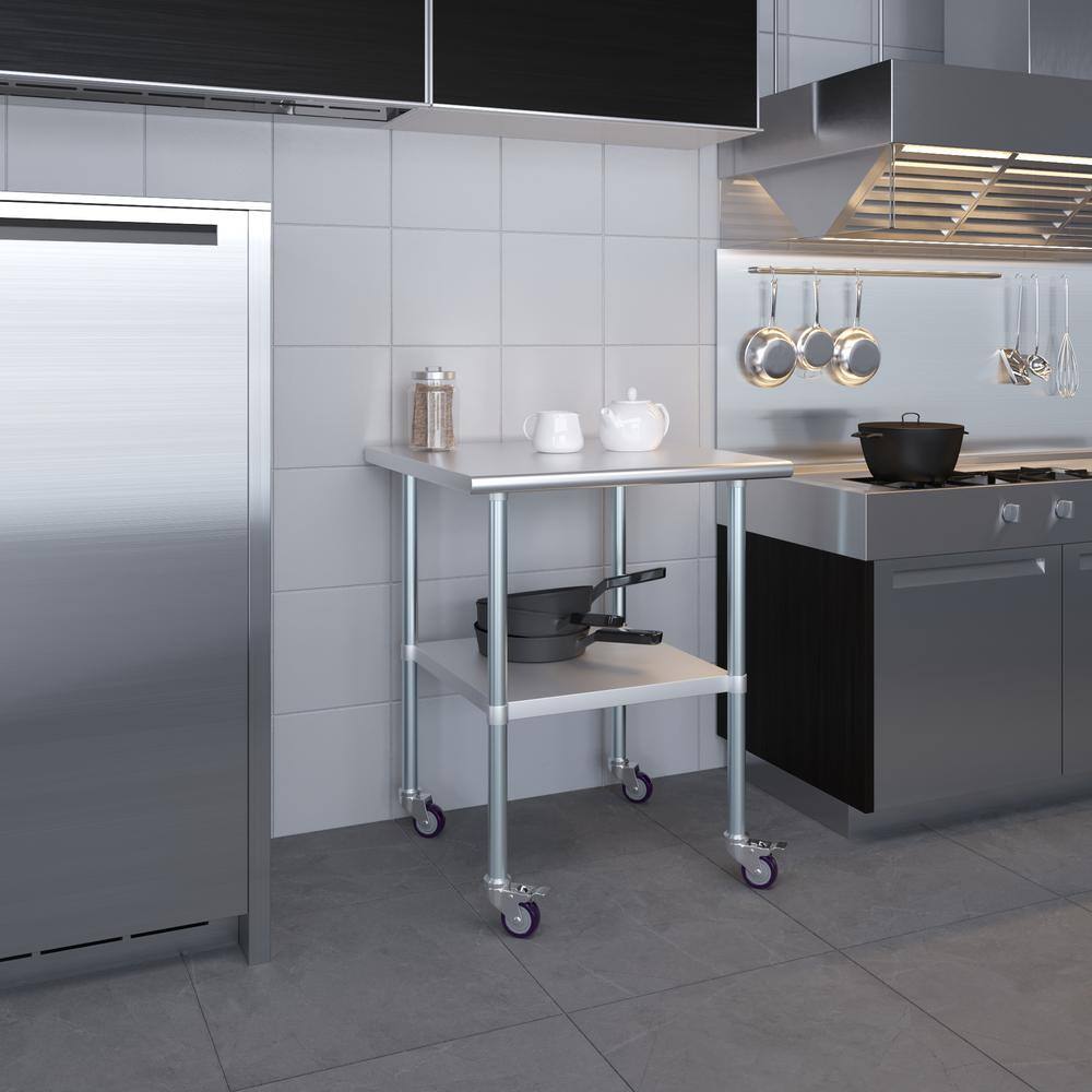 30" Stainless Steel Utility Work Table with Galvanized Undershelf and Casters