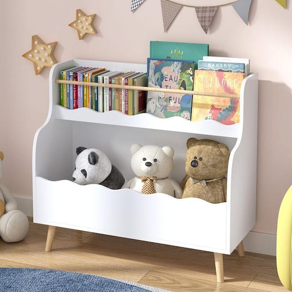 White 32.67 in. W x 29.33 in. H Wood Freestanding Magazine Rack