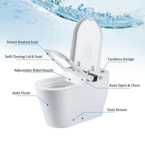 Smart One Piece Elongated Toilet Heated Seat Dual Flush Foot