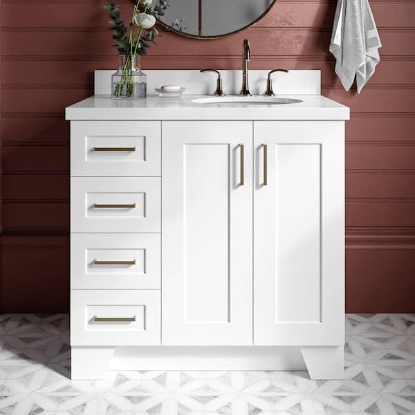 Taylor 37 in. W x 22 in. D x 36 in. H Freestanding Bath Vanity in White with Pure White Quartz Top