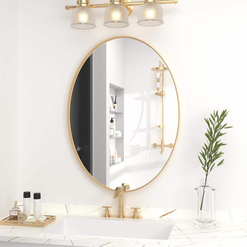 24 W X 36 H Large Oval Mirror Stainless Steel Framed Mirror Wall