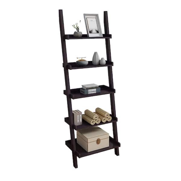 72 in. Tall Red Cocoa Brown Wood 5-Shelf Standard Bookcase