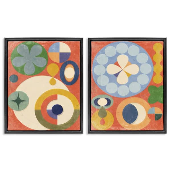 Stupell Industries Retro Mixed Boho Shapes by Victoria Barnes 2 Pieces Black Floater Frame Abstract Graphic Art Print 31 in. x 25 in.