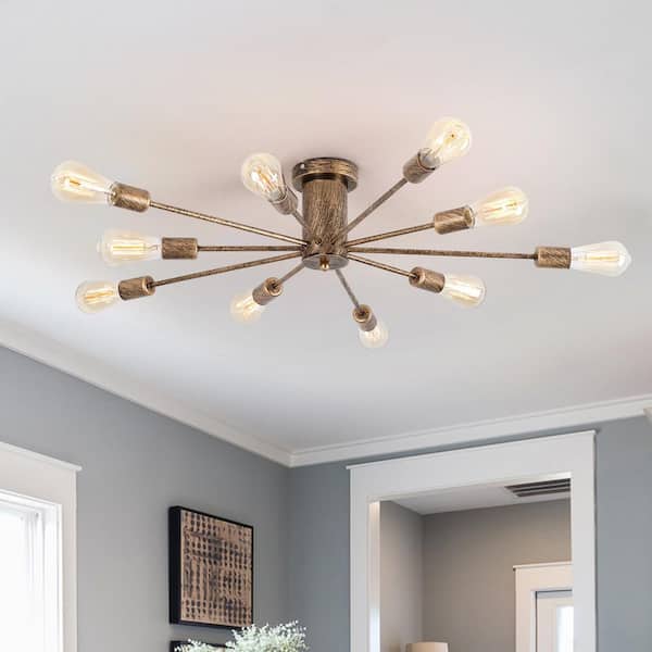 Genoci 38 in. 10-Light Modern Bronze Dimmable Sputnik Sphere Flush