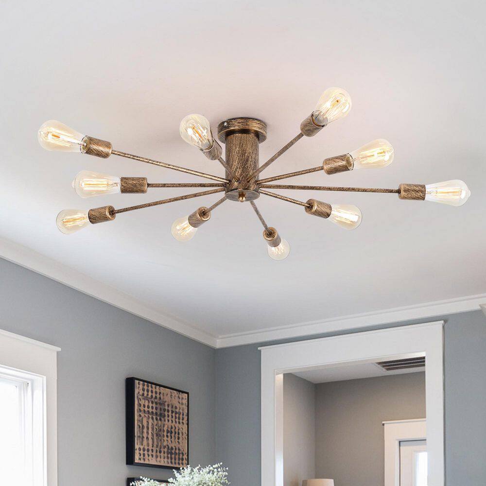 38 in. 10-Light Modern Bronze Dimmable Sputnik Sphere Flush Mount for Living Room Bedroom Kitchen, No Bulbs Included price history on PriceWatchPro