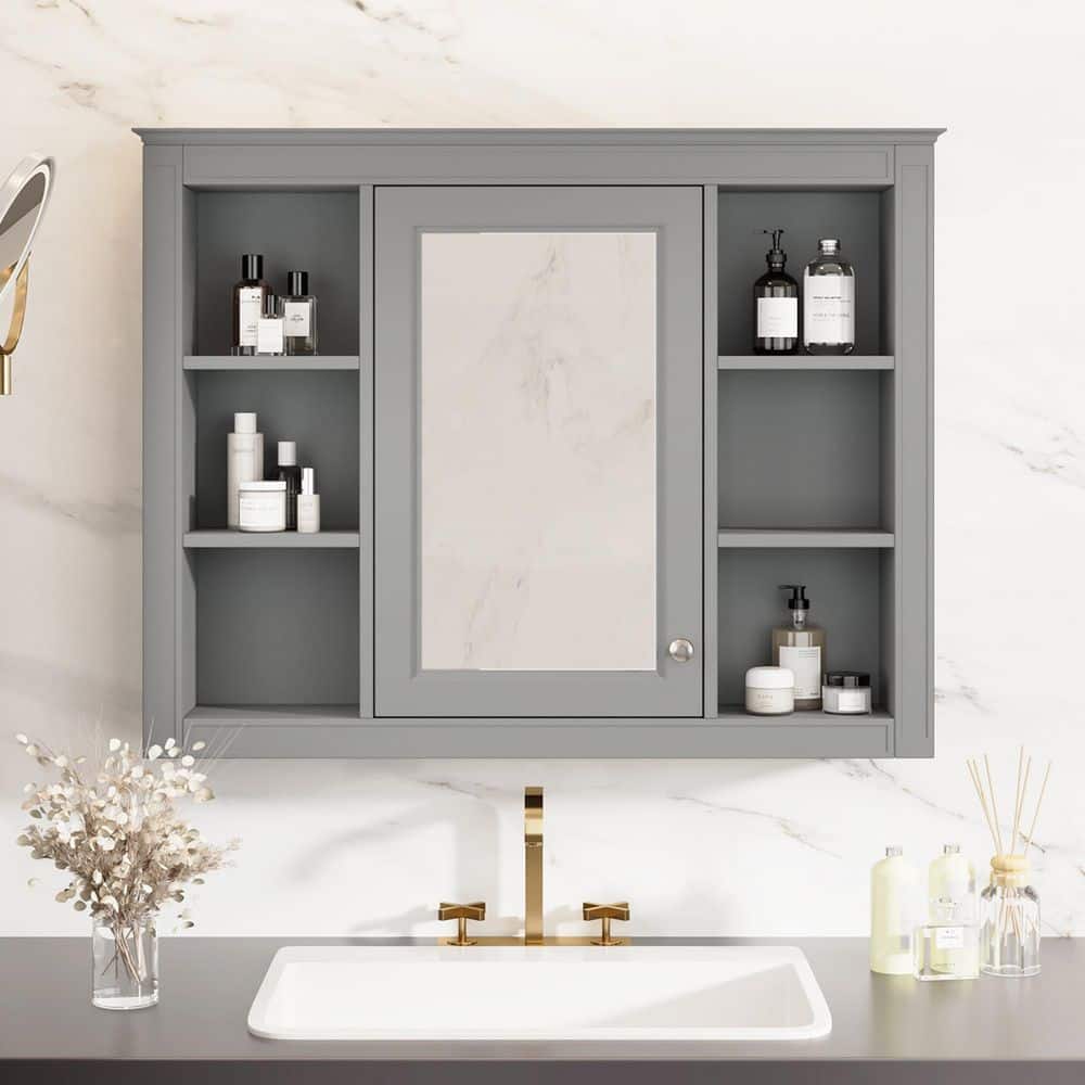 35 in. W x 27.5 in. H Grey Rectangular MDF Medicine Cabinet with Mirror price history on PriceWatchPro