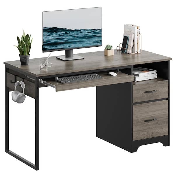 Bestier 48 in. Rectangular Grey 2-Drawers Computer Writing Desk