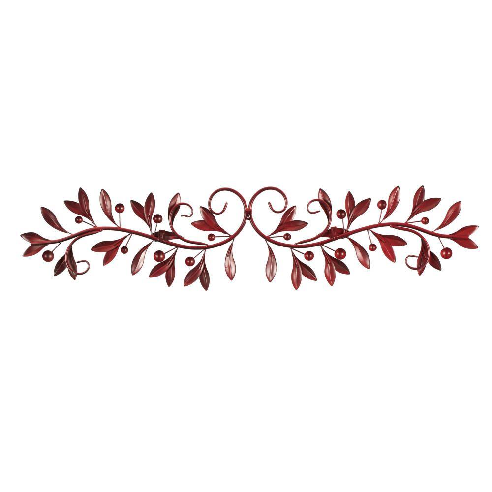 Red and Green Metal Vine Leaf Wall Sculpture