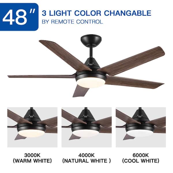 48 in. Indoor Intergrated LED Lighting Ceiling Fan in Black Fixture with 3 Wood Grain ABS Blade