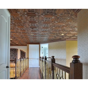 Elizabethan Shield Antique Copper 2 ft. x 2 ft. Decorative PVC Glue Up Ceiling Tile (40 sq. ft./case)