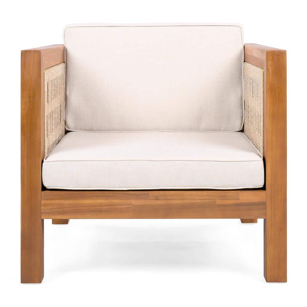 Teak Acacia Wood Club Chair, Outdoor Dining Chair with Beige Rope Arm, Cushions,400 lbs Capacity price history on PriceWatchPro