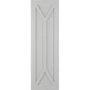 12 in. x 42 in. PVC True Fit San Carlos Mission Style Fixed Mount Flat Panel Shutters Pair in Hailstorm Gray