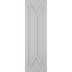18 in. x 63 in. PVC True Fit San Carlos Mission Style Fixed Mount Flat Panel Shutters Pair in Hailstorm Gray