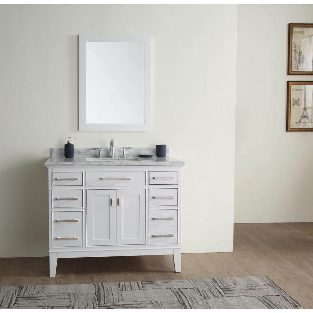 Danny 42" White Solid Wood Bathroom Vanity with Marble Top