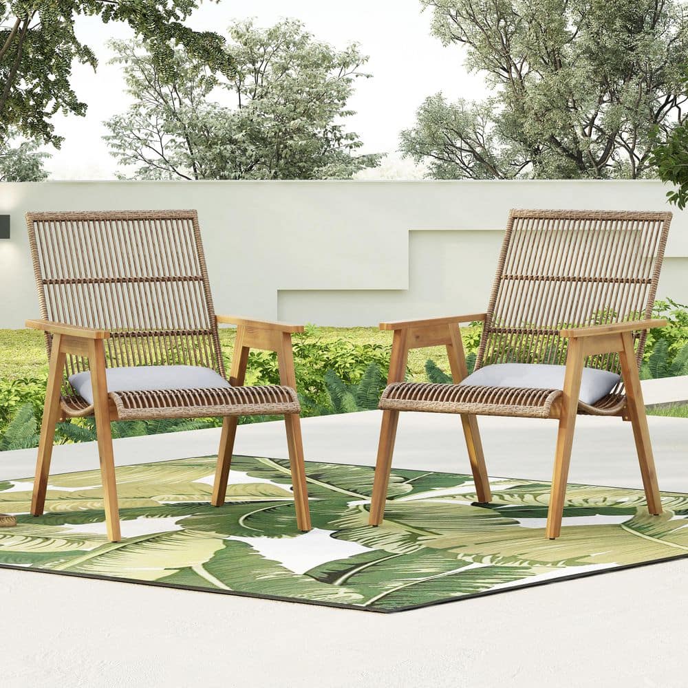 Nautical Rope Samera Teak And Wicker Basket Lounger Set Of