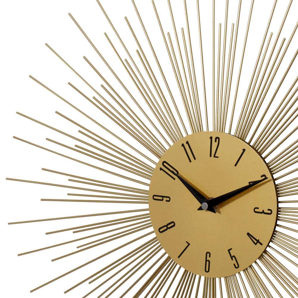 19" Gold Starburst Metal Wall Clock with Black Accents