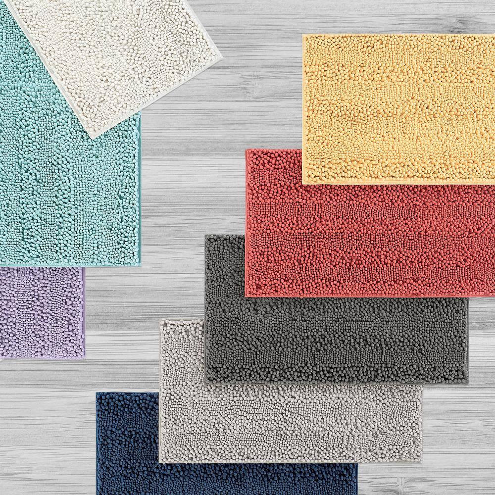 White Chenille Non-Slip Bath Mat Set of 2