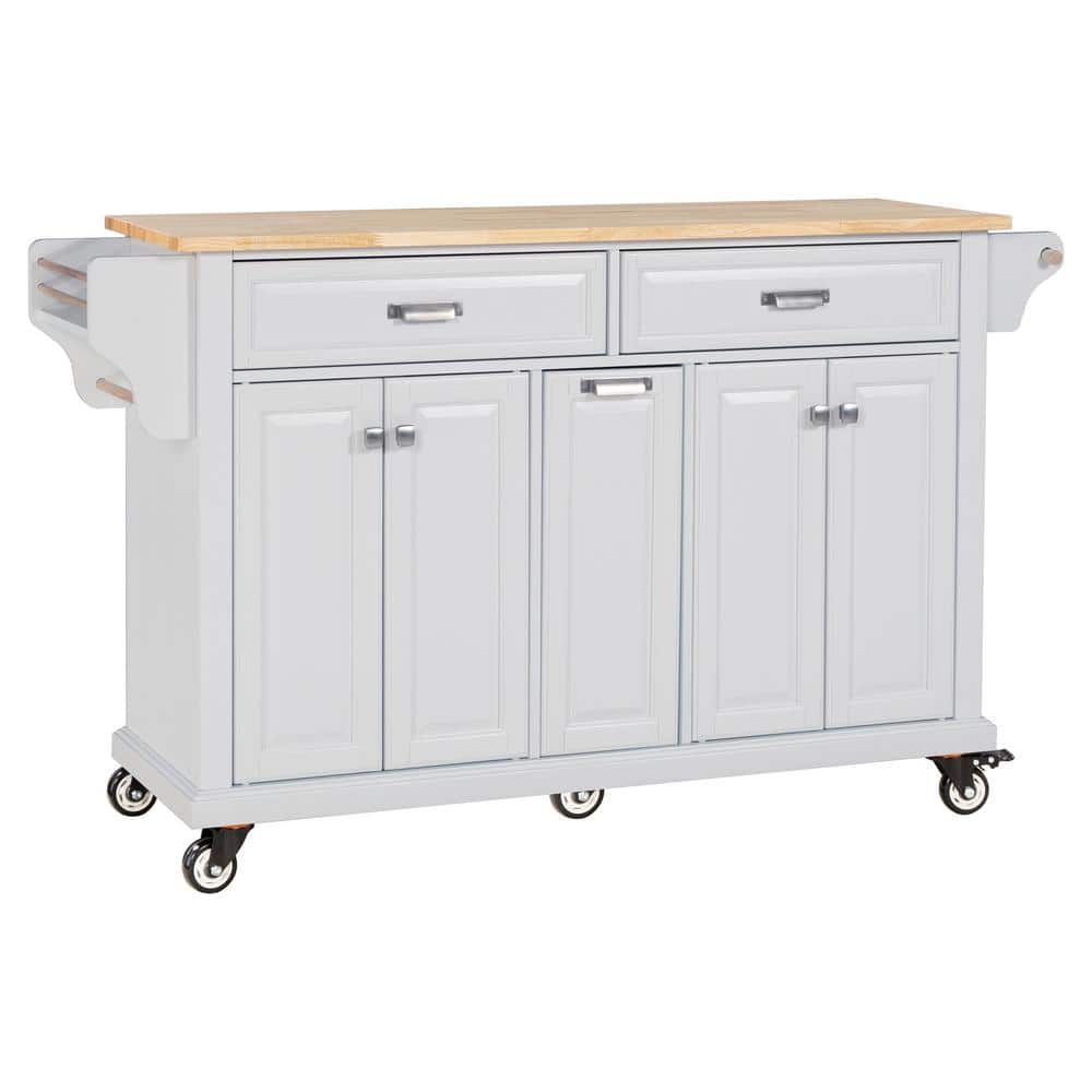 White Rubber wood Kitchen Cart with Towel Rack and Spice Rack
