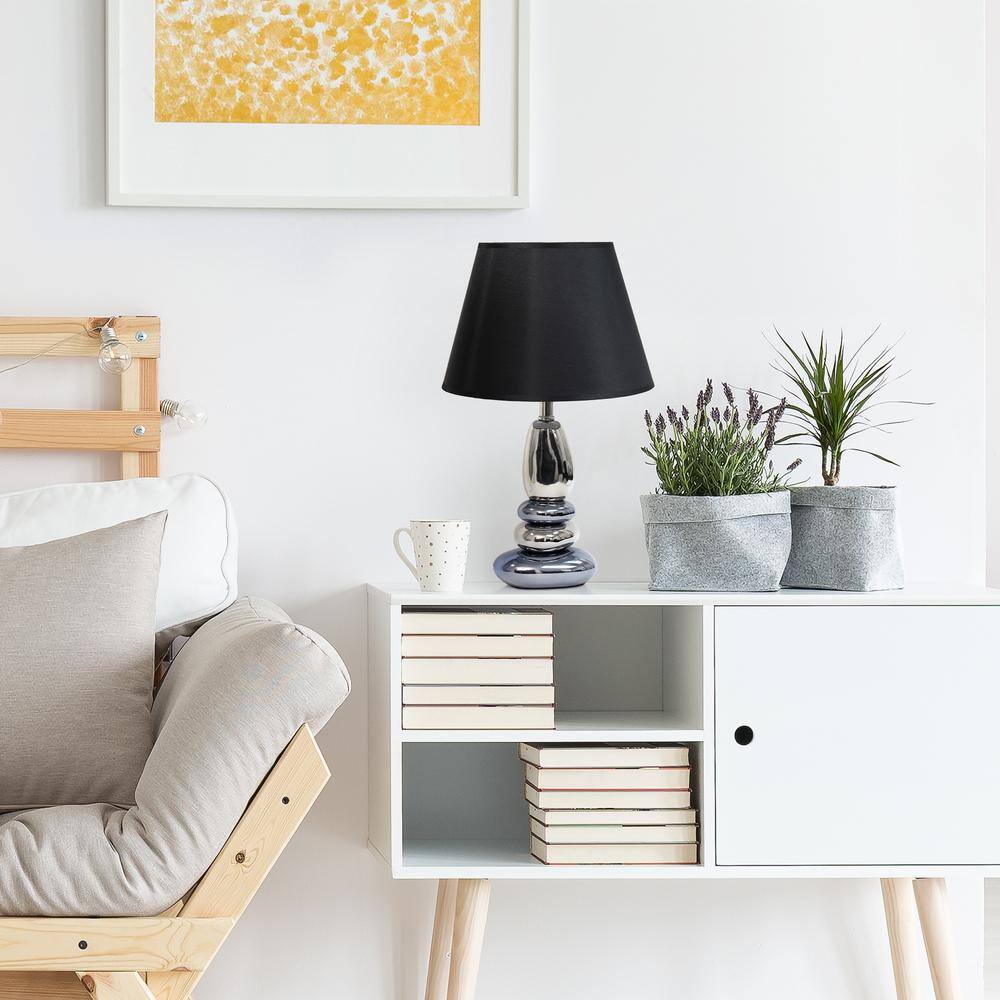 21.5" Chrome and Blue Stacked Stone Nightstand Lamp