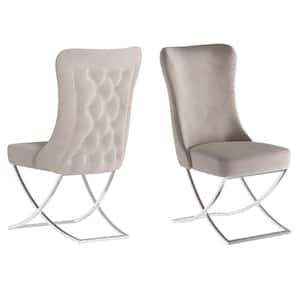 Majestic Beige/Silver Upholstered Dining Side Chair (Set of 2) (20 in. W x 37.5 in. H) No Assembly Required