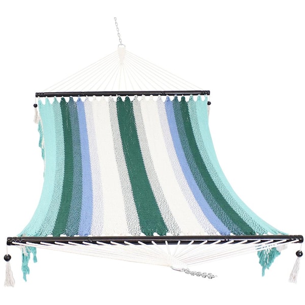 Sunnydaze Sunnydaze 4.5 ft. Woven Hammock with Wooden Spreader Bars - Lagoon Stripes