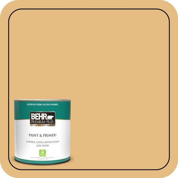 BEHR PREMIUM PLUS 1 qt. #320D-4 Arizona Tan Semi-Gloss Enamel Low Odor Interior Paint & Primer