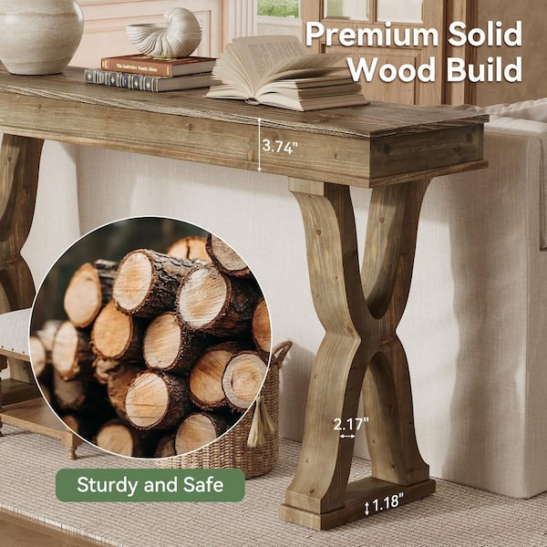 BYBLIGHT Turrella 63 in. Espresso Rectangle Solid Wood Entry Table