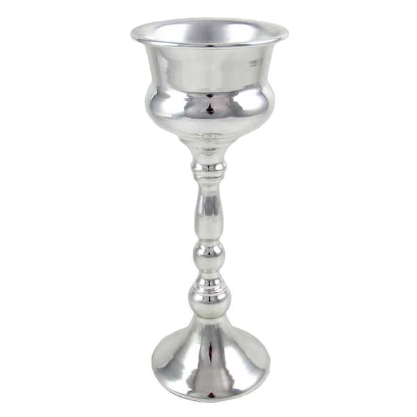 LIVING LUXURY Silver Metal Trophy Urn Table Flower Vase Decorative Centerpiece 13.5 in.