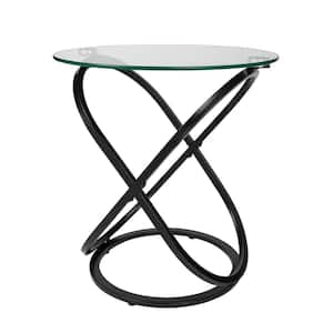 Galaxy 22 in. Round End Table with Black Base and Tempered Glass