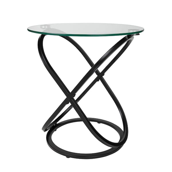 DANYA B Galaxy 22 in. Round End Table with Black Base and Tempered Glass