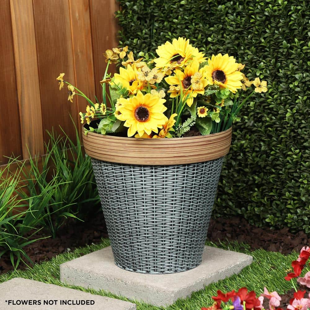Gray and Tan Woven Style Indoor Outdoor Planter with Drainage Hole