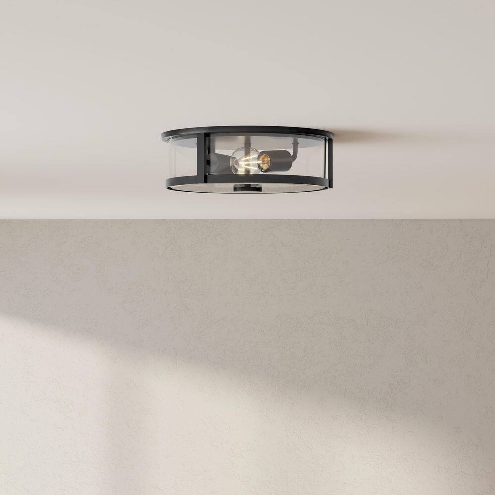 Gilliam Matte Black Glass 2-Light Flush Mount