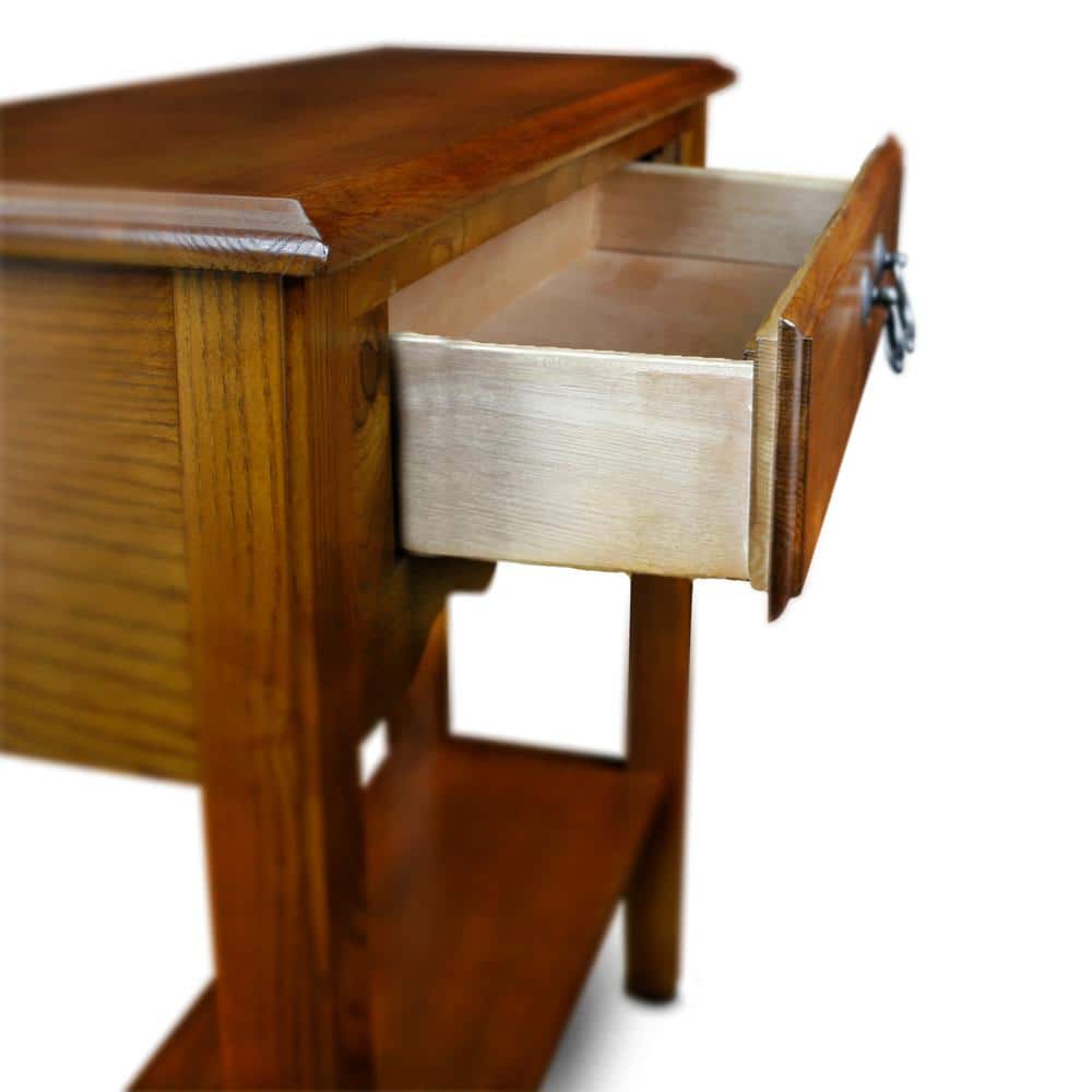 Medium Oak Wood Console Table with Drawer and Shelf