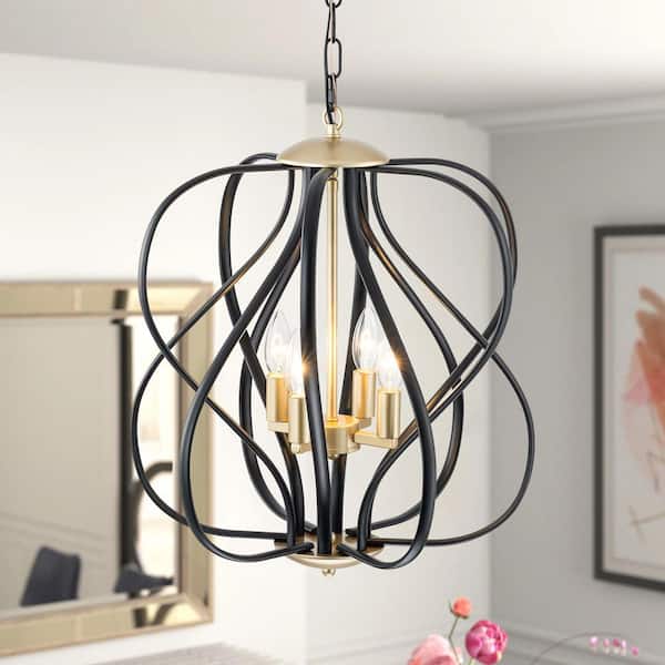 RRTYO Gracieleigh 4-Light Mid-Century Modern Black and Gold Linear Geometric Pendant Light