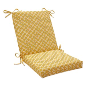 Lattice Outdoor/Indoor 18 in. W x 3 in. H Deep Seat, 1-Piece Chair Cushion and Square Corners in Yellow/White Hockely