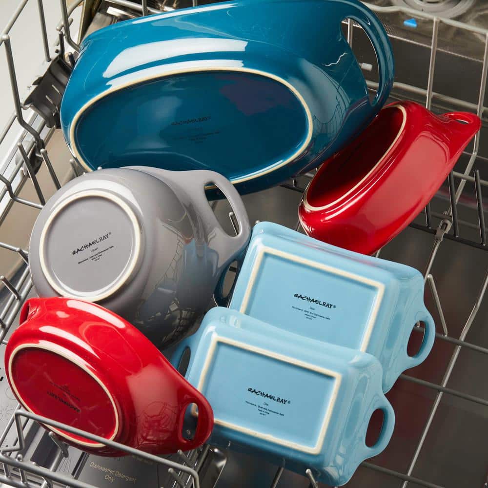 Agave Blue Ceramic Round Casserole Dish Set with Shared Lid
