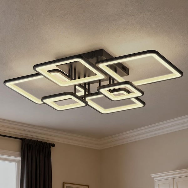 Modern Dimmable 6 Square Selectable Integrated LED Flush Mount with Remote,Ceiling Fixture for Bedroom Living Room