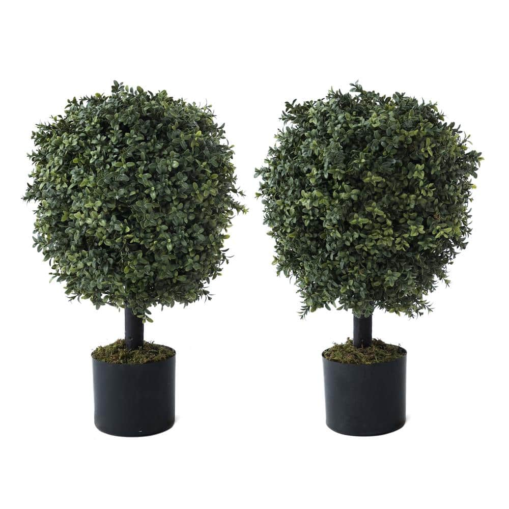 CAPHAUS 2 Ft. Green Leaves Artificial Boxwood Topiary Ball Tree ...