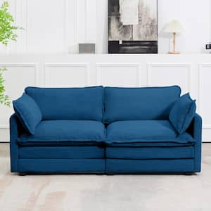 Modern Navy Corduroy Loveseat with Two Pillows for Living