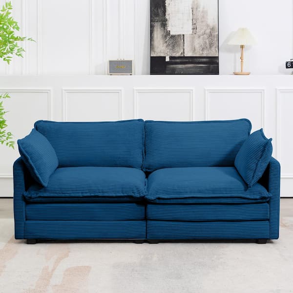 JEAREY Modern Navy Corduroy Loveseat with Two Pillows for Living