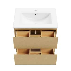 24 in. W x 18.3 in. D x 20 in. H Single Sink Wall Hung Bath Vanity in Natural with White Ceramic Top (Assembled)