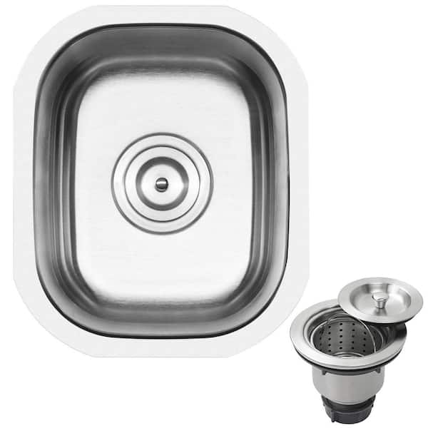Ticor Haven 16 Gauge Stainless Steel 13 in. Undermount Bar Sink with Basket Strainer
