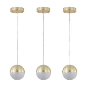 1-Light Pendant Light with Globe Design, Dimmable LED Acrylic Shade Gold Color(set of 3)