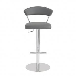 Charlie 30.32 in. Gray Low Back Metal Bar Stool with Faux Leather Seat