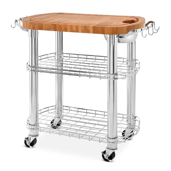 Seville Classics 30 in W x 30 in D x 36 in H, Rolling Solid-Acacia Wood Butcher Block Top Kitchen Island Cart with Storage