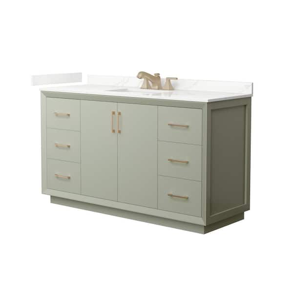 Wyndham Collection Strada 60 in. W x 22 in. D x 35 in. H Single Bath Vanity in Light Green with Giotto Quartz Top
